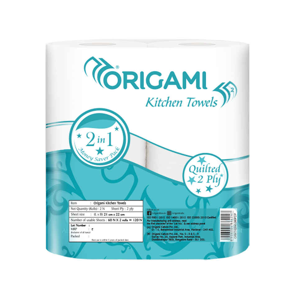 Origami 2Ply 2 in 1 Kitchen Tissue Roll | 60 Pulls Per Roll