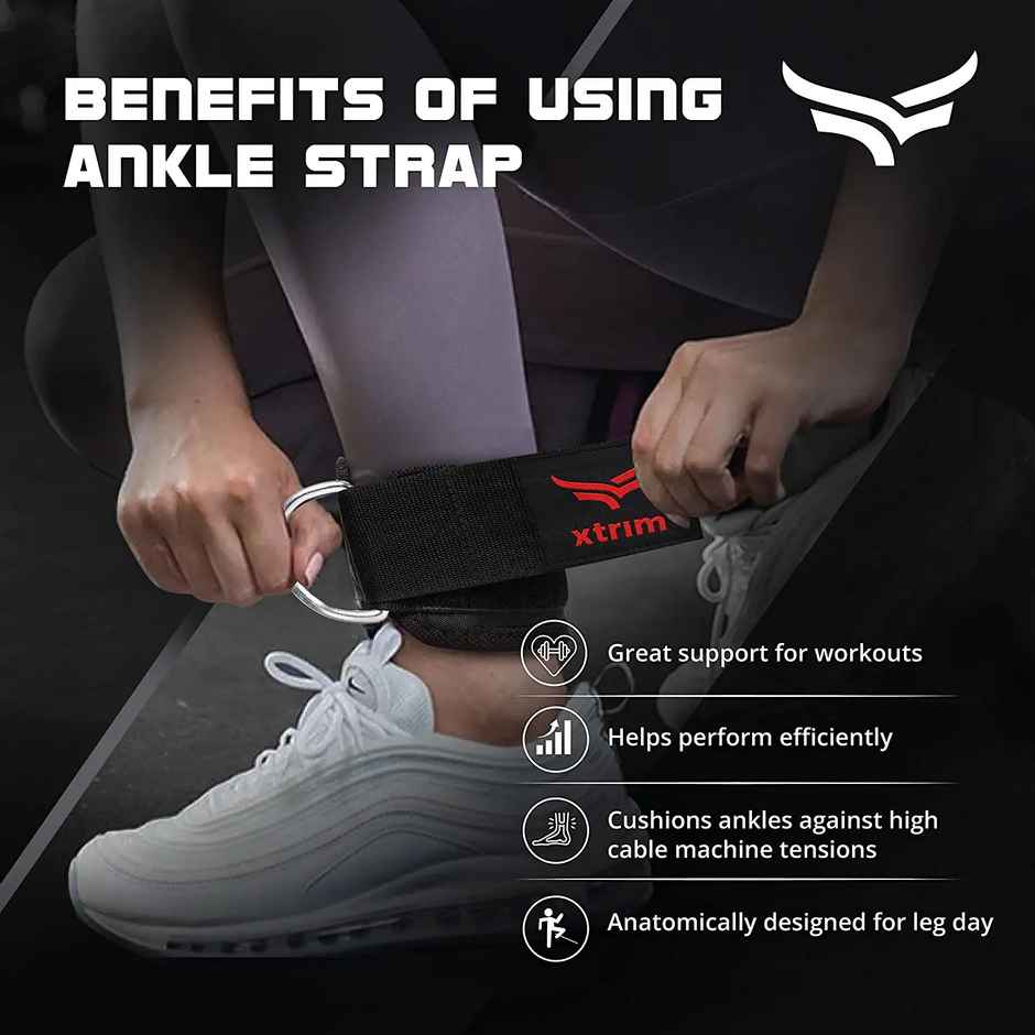 Xtrim Unisex Ankle Straps with Metal D-Rings for Workouts, with Padded Neoprene Support |Red