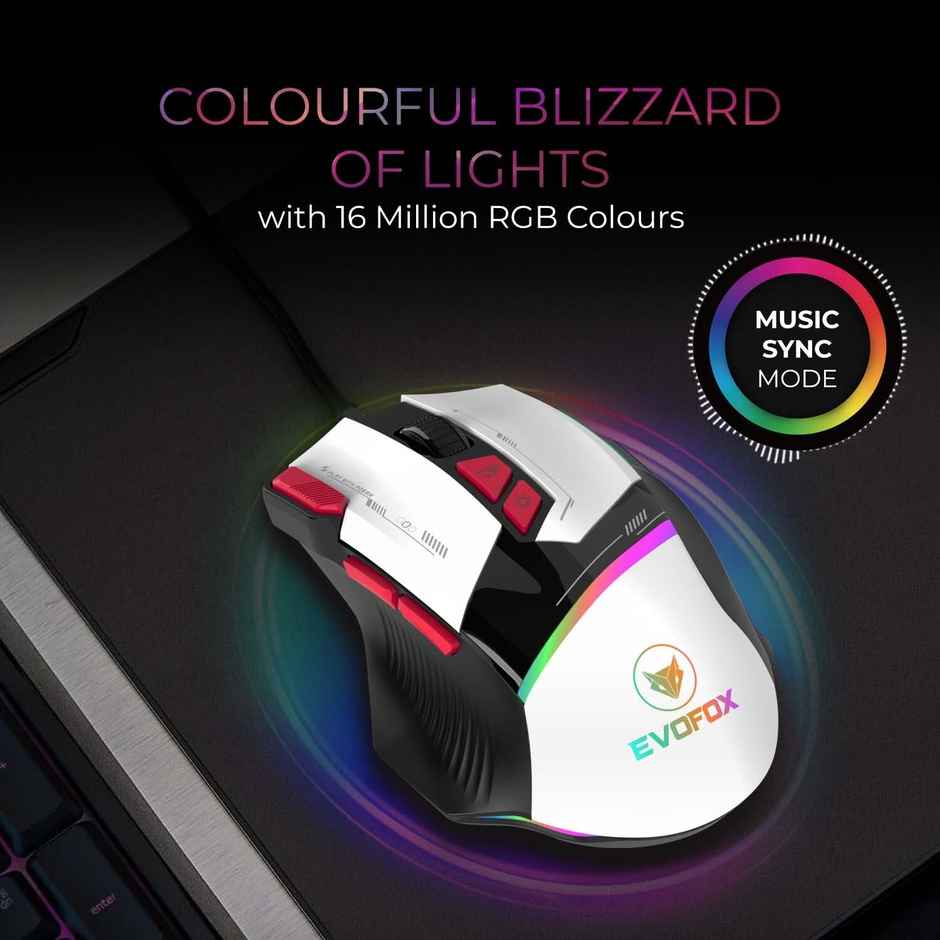 EvoFox Blaze Ultra Value 8 Button Programmable Gaming Mouse with 1000Hz Polling Rate | Gaming Grade DPI 200 to 12800 | Ultra-Responsive 7000fps | RGB Lights with Music sync Mode | Windows Software - Blaze (Black)