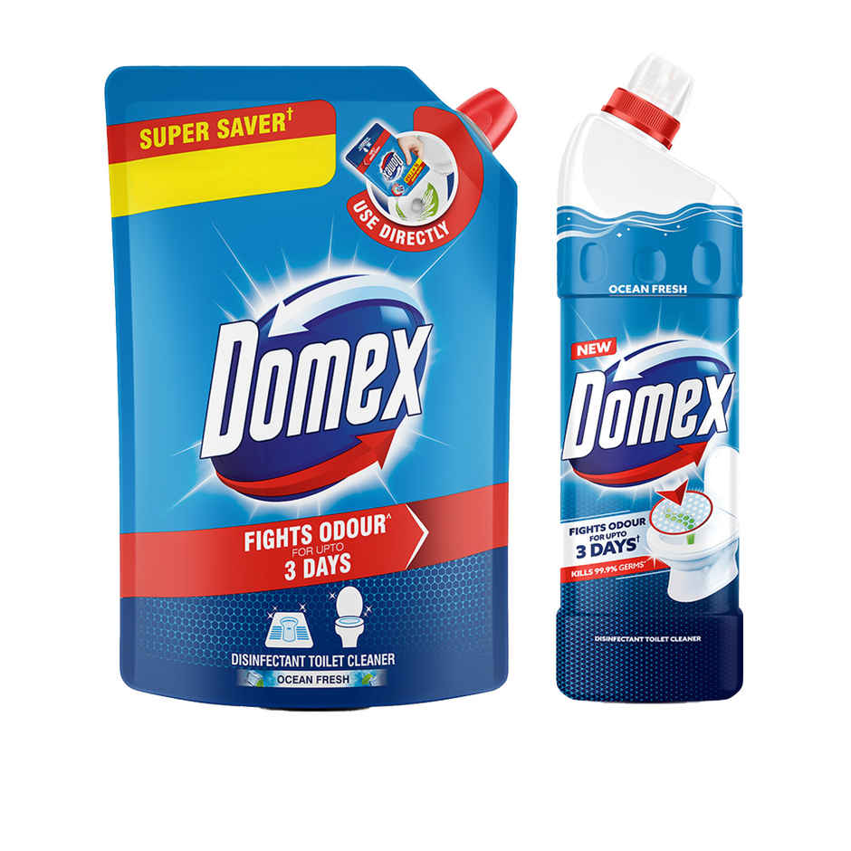 Domex Fresh Guard With Ocean Fresh Fragrance | Disinfectant Toilet Cleaner (1L) & Domex Ocean Fresh Toilet Cleaner Liquid (1L) Combo