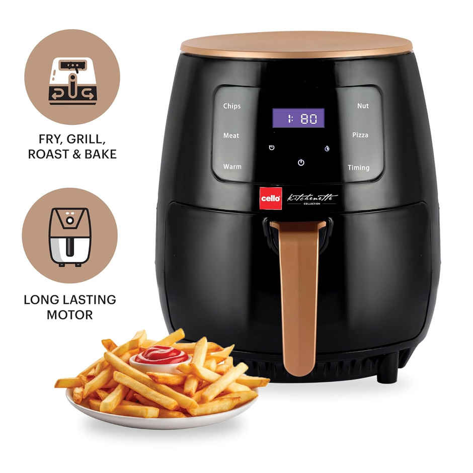 Cello Smart Digital Air Fryer 1400W, 4.5 Liter | Uses Up To 90% Less Fat | Smart Touch Panel |Black
