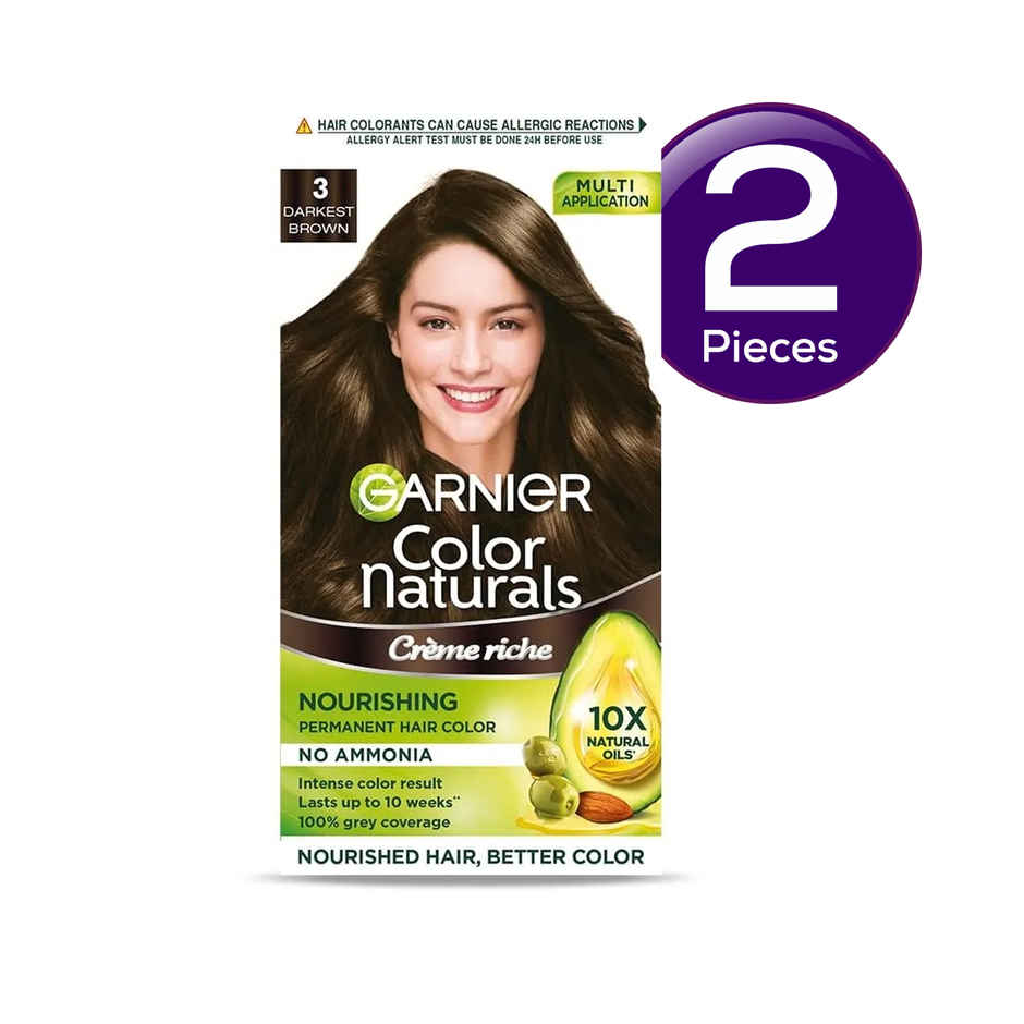 Garnier Color Naturals Long-Lasting Creme Hair Color | Darkest Brown - Shade 3 Combo