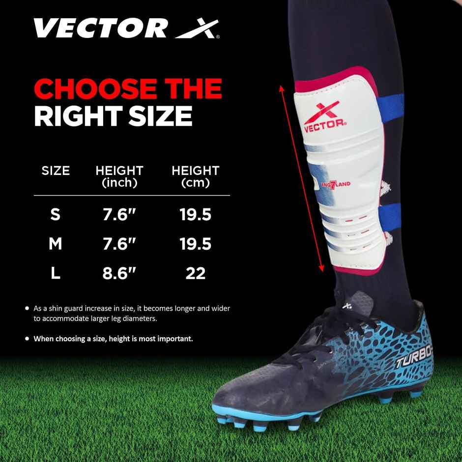 Vector X England Football Shin Guard With Adjustable Velcro Strap | L, England