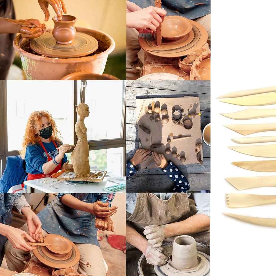 10 Wooden Clay Tools With Double Sided Crafting Sculpting Modelling Pottery Ends