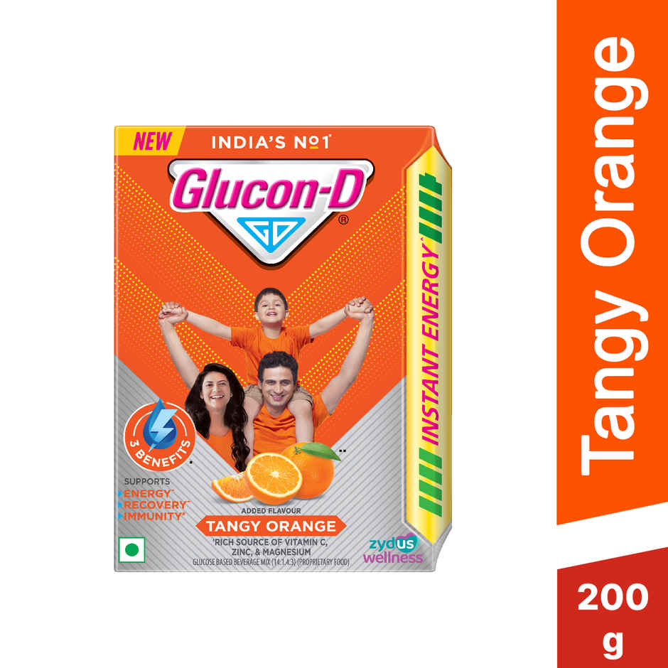 Glucon-D Tangy Orange with 3 Benefits of Energy, Recovery, and Immunity