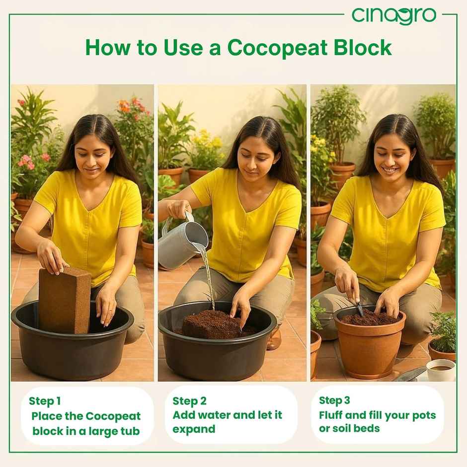 Cinagro Cocopeat Block Plant Fertilizer - Nutrient-Rich Plant Manure, Expands to 25L