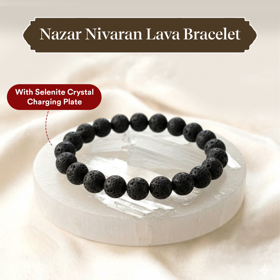 Pujashree Lava Bracelet With Raw Selenite Plate