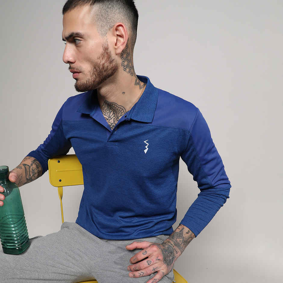 Campus Sutra Men's Contrast Activewear T-shirt | Blue - L