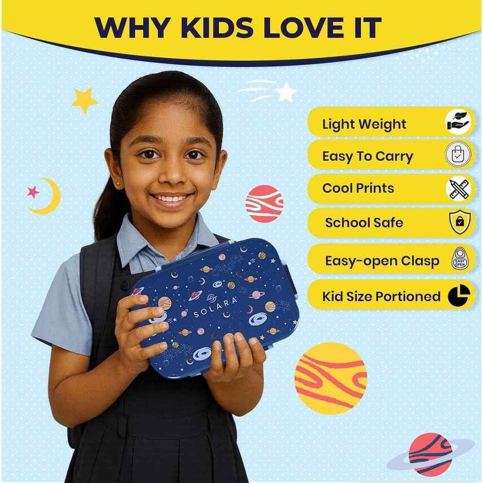 SOLARA Premium Stainless Steel Lunch Box for Kids, Leak Proof | Tiffin Box for Boys & Girls | Galaxy