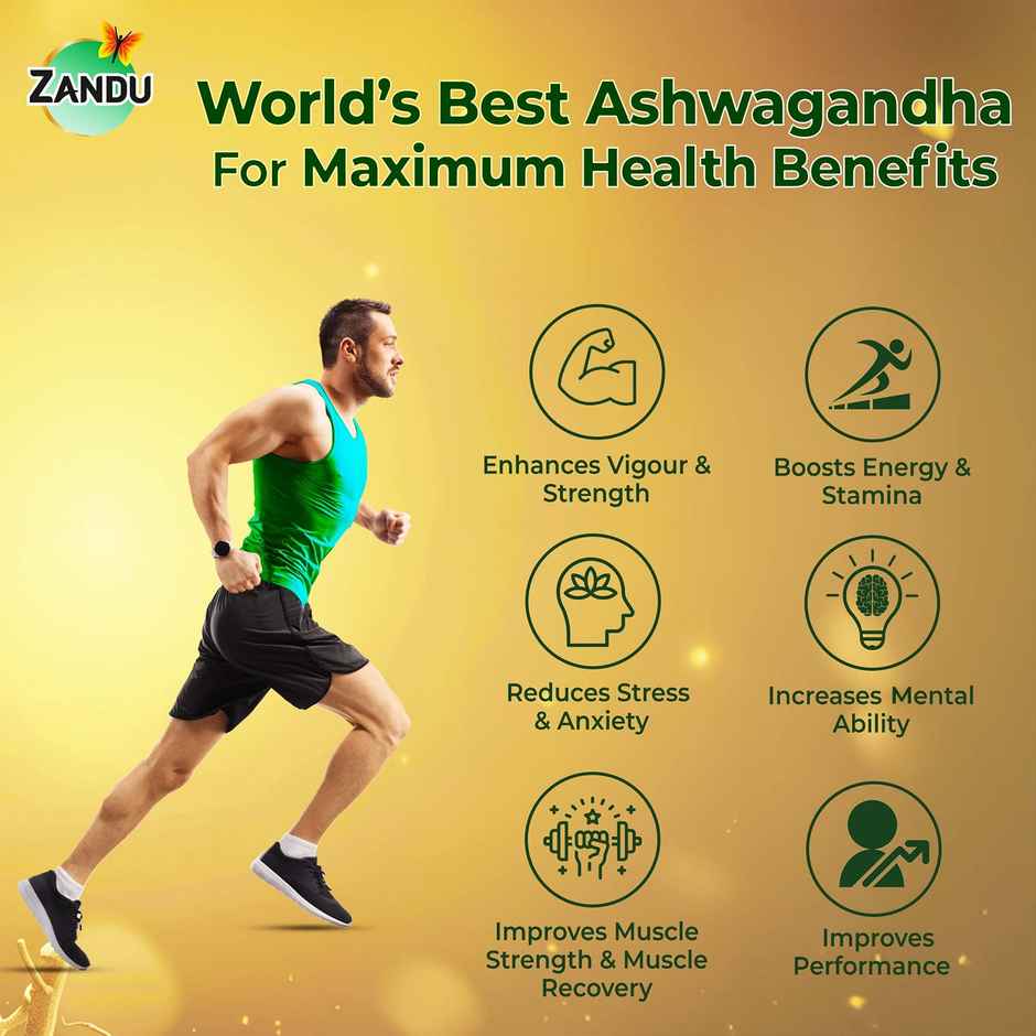 Zandu Ashwagandha 66 KSM Clinically Proven 100% Root Extract for Maximum Potency