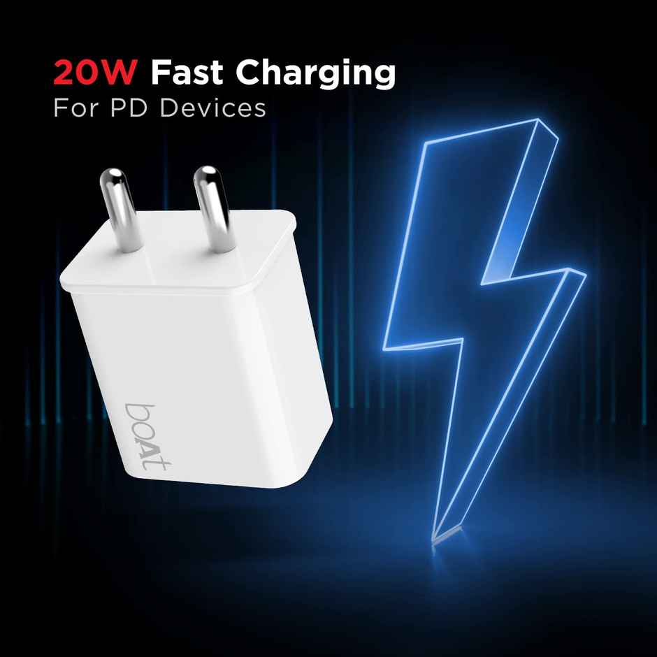boAt 20W Super Fast Wall Charger w/ Type-C Connectivity & Smart IC Protection - WCDV 20W (White)