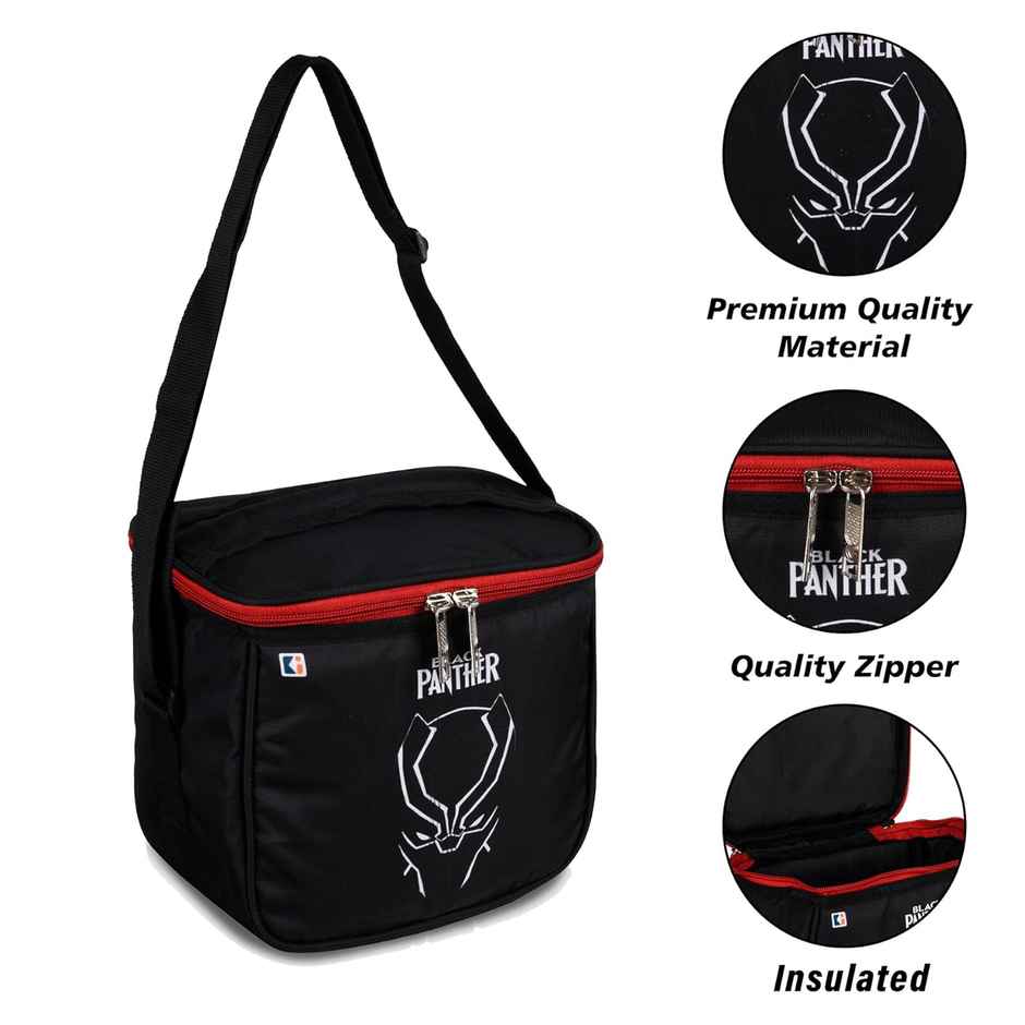 Kuber Industries Rexine Marvel Black Panther Lunch Bag for School with Handle|Black