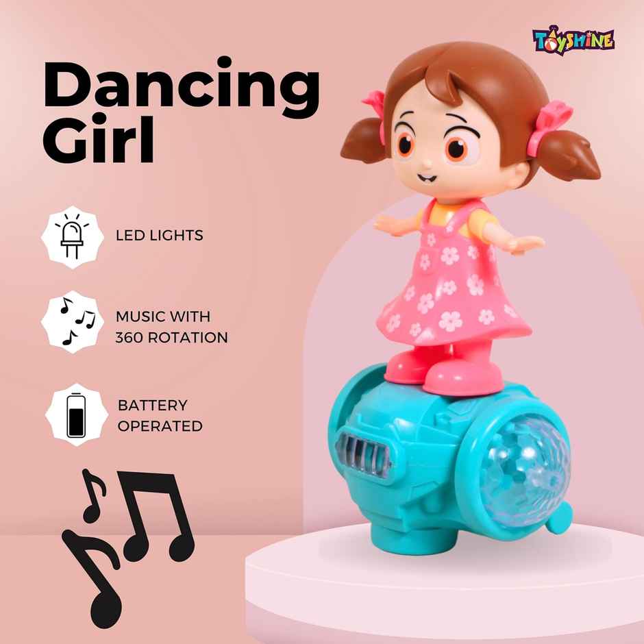 Toyshine 360 Degree Rotating Musical Dancing Girl Toy With Flashing Lights & Bump
