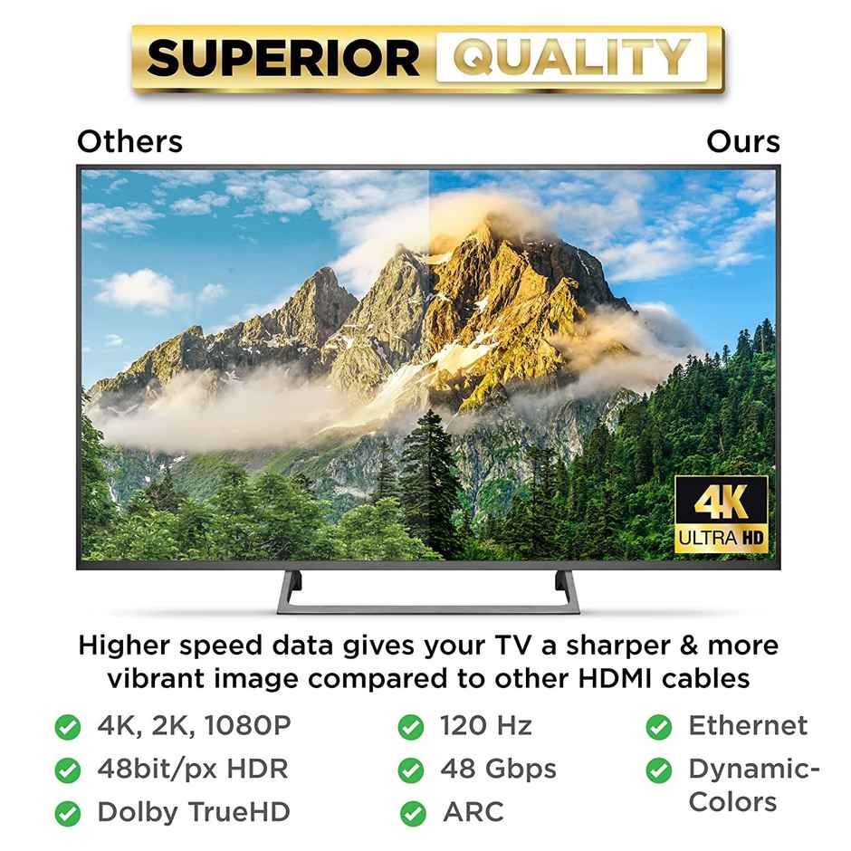 Ailkin HDMI Cable with Ethernet| 4K at 60Hz| 18Gbps| Dolby DTS| eARC| 3D| 1.5M| Black