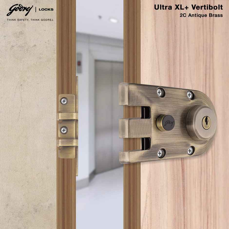 Godrej Rim Lock Vertibolt Ultra XL+ 1Ck Deadbolt | Wooden Doors | Antique Brass Finish
