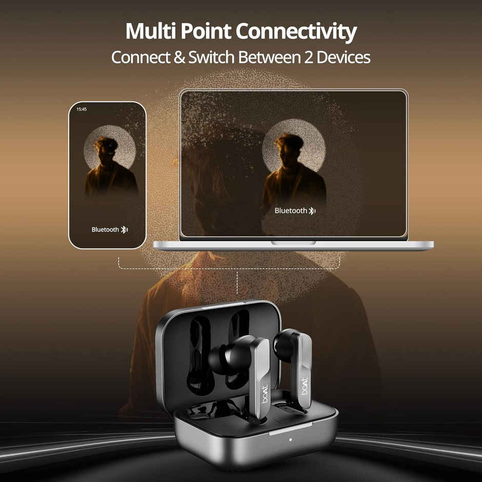 boAt Airdopes 800 TWS Earbuds, Dolby Audio, Adaptive EQ by Mimi, 4Mics AI ENx, App Support, Fast Charge, Low Latency, IPX5, v5.3 Bluetooth - Interstellar Black