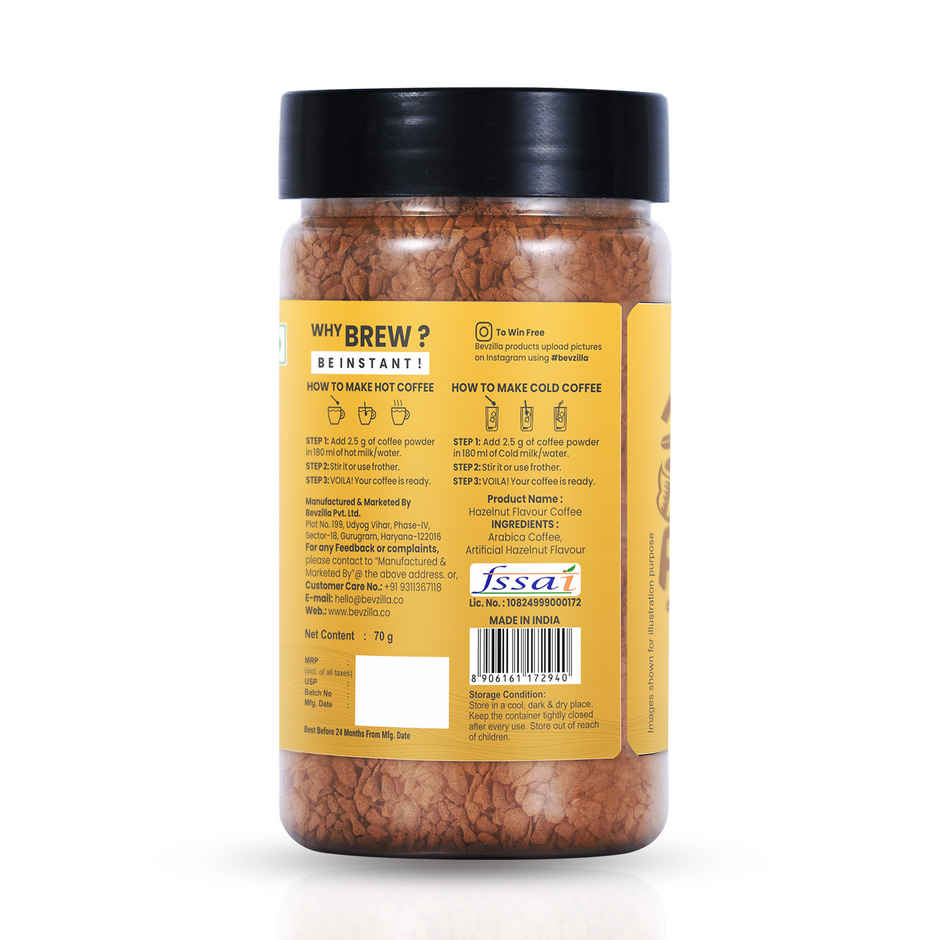 Bevzilla Hazelnut Instant Coffee Powder | Jar