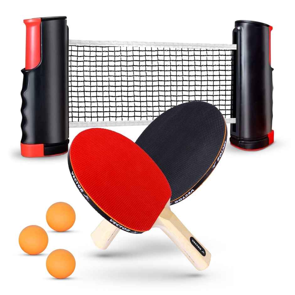 Vector X Cyber Table Tennis Playset (2 Bats + 3 Balls + 1 Net) | Multicolor
