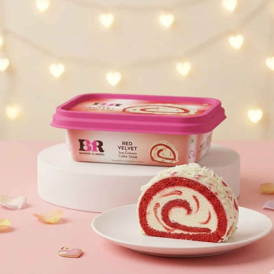 Baskin Robbins Red Velvet Ice Cream Roll Cake Slice | Rich Creamy Dessert Slice