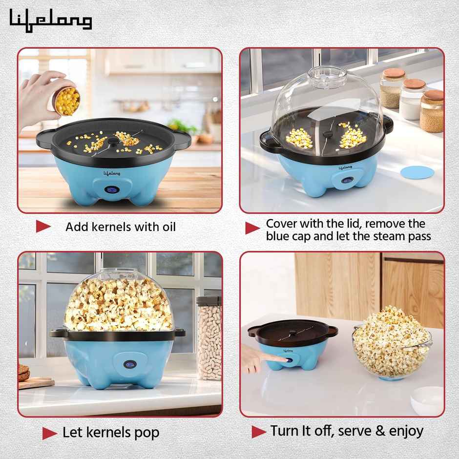 Lifelong Electric Popcorn Maker Machine for Home | Non Stick Popper | Use with Oil (LLEPM09)