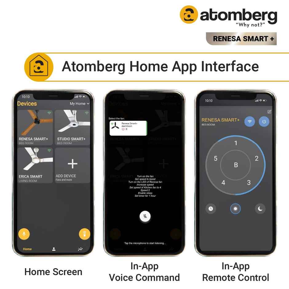 Atomberg Renesa Smart+ BLDC Ceiling Fan,1200mm,IoT & Remote Control,LED Indicators,Pearl White