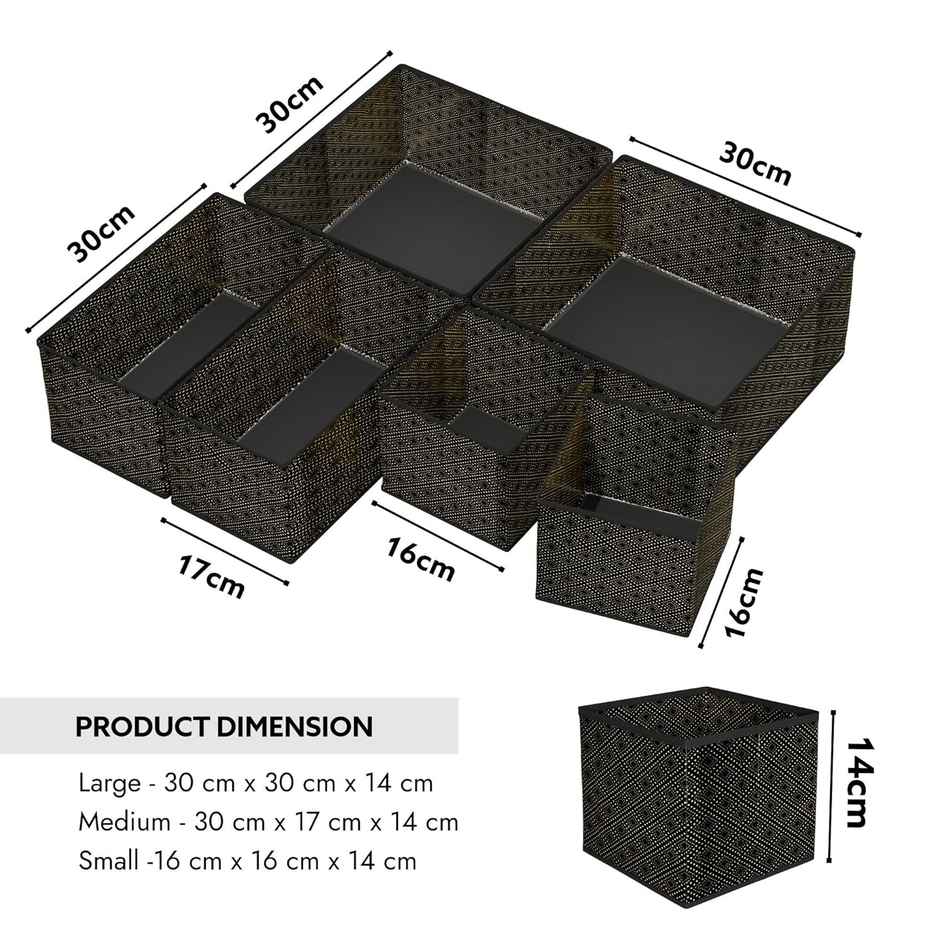 Kuber Industries 6 Piece Dot-Print Foldable Drawer Organizer For Clothes | Socks |Bra| Black