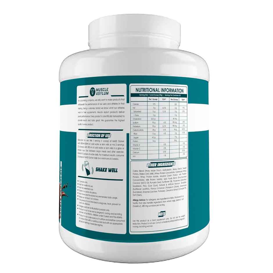 Muscle Asylum Muscle Mass Anabolic Gainer, 14G Protein, 48G Carbs, Calories Chocolate