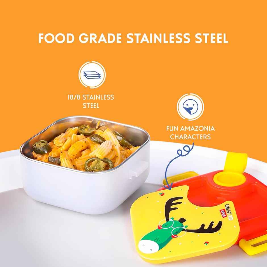 Rabitat Lunchmate Mini Stainless Steel Lunch Box With Spoon- Coolest Kid Ever Combo