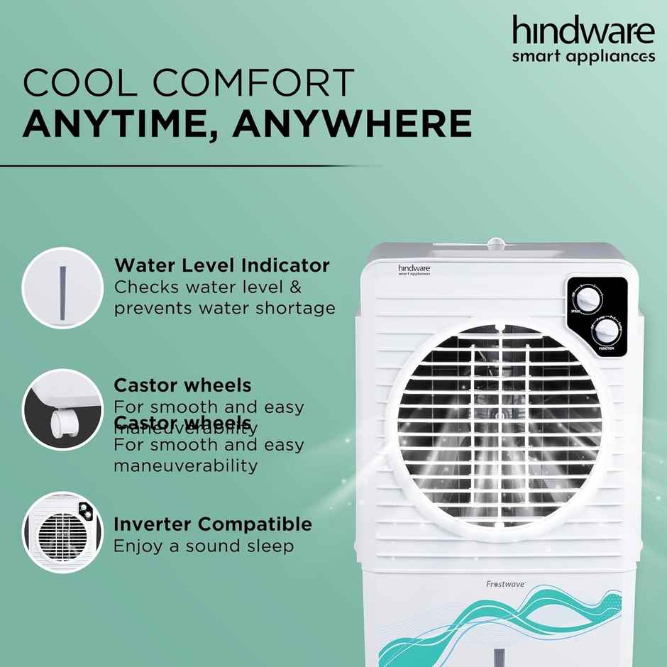 Hindware Smart Appliances | Frostwave 38l Personal Air Cooler | 12 Inc. Fan Blade | White & Grey