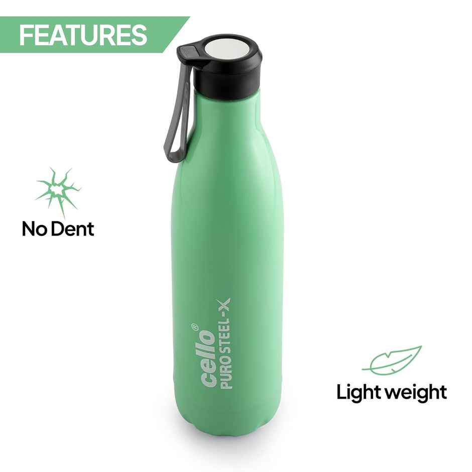 Cello Puro Steel X Neo Insulated Water Bottle | BPA Free & Leakproof | Green | 720 ml