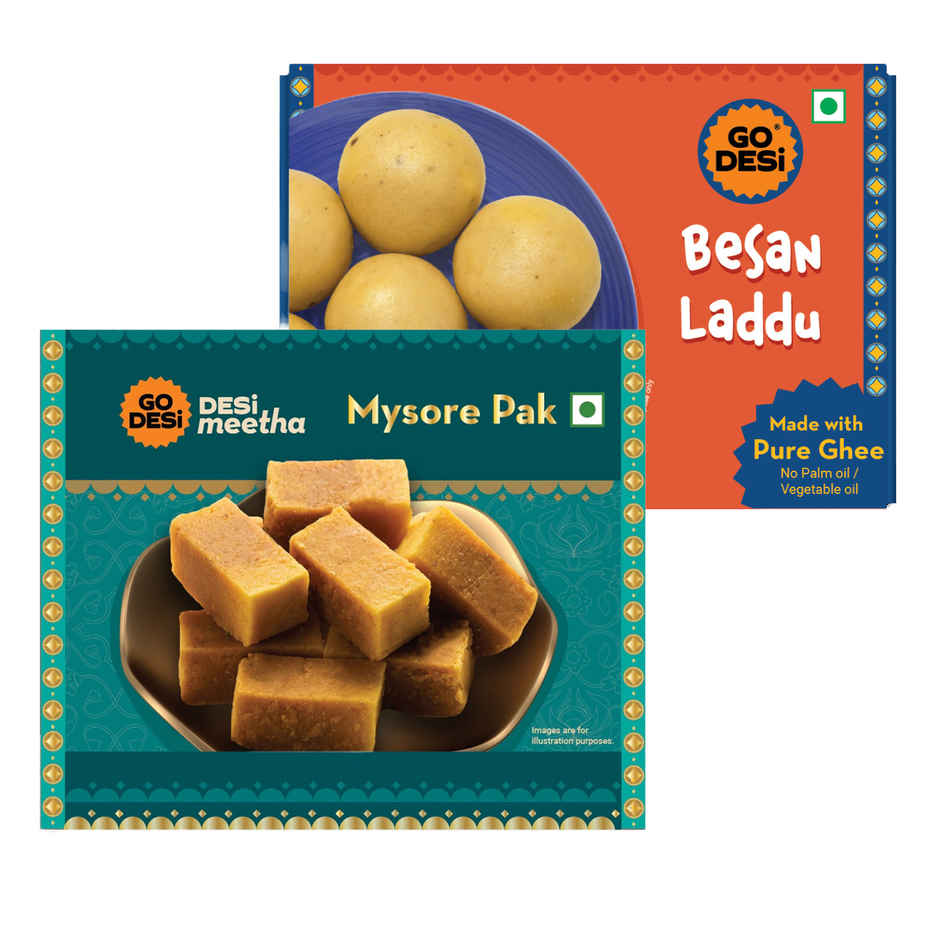 Besan Laddoo | With Ghee | Laddu | Sweets By Go Desi (180g) & Mysore Pak | Sweets By Go Desi (200g) Combo