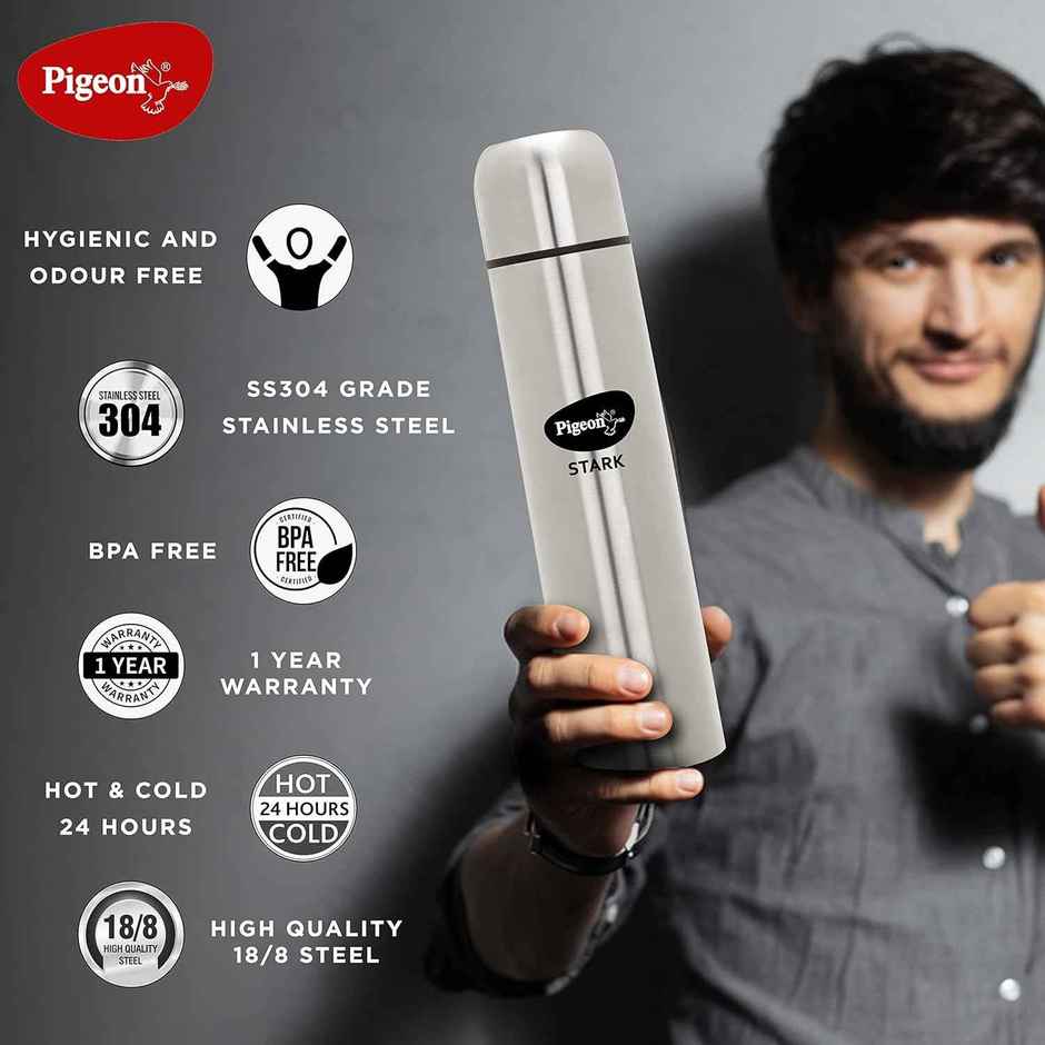Pigeon by Stovekraft Stark Stainless Steel Thermos Flask | Silver | 350 ml