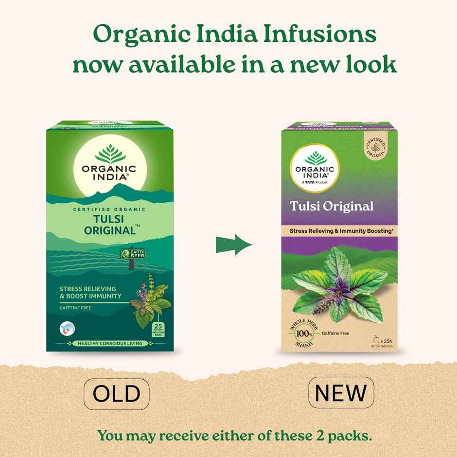 A TATA Product - Organic India Tulsi Original - 25 Tea Bags, Rich in Antioxidants, Staple-Free Bag