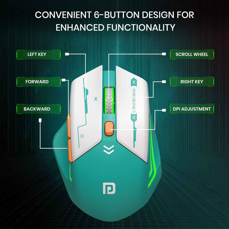 Portronics Vader Max Wireless Rechargeable Mouse, Bluetooth 5.3 & 2.4 GHz Dual Mode | Green