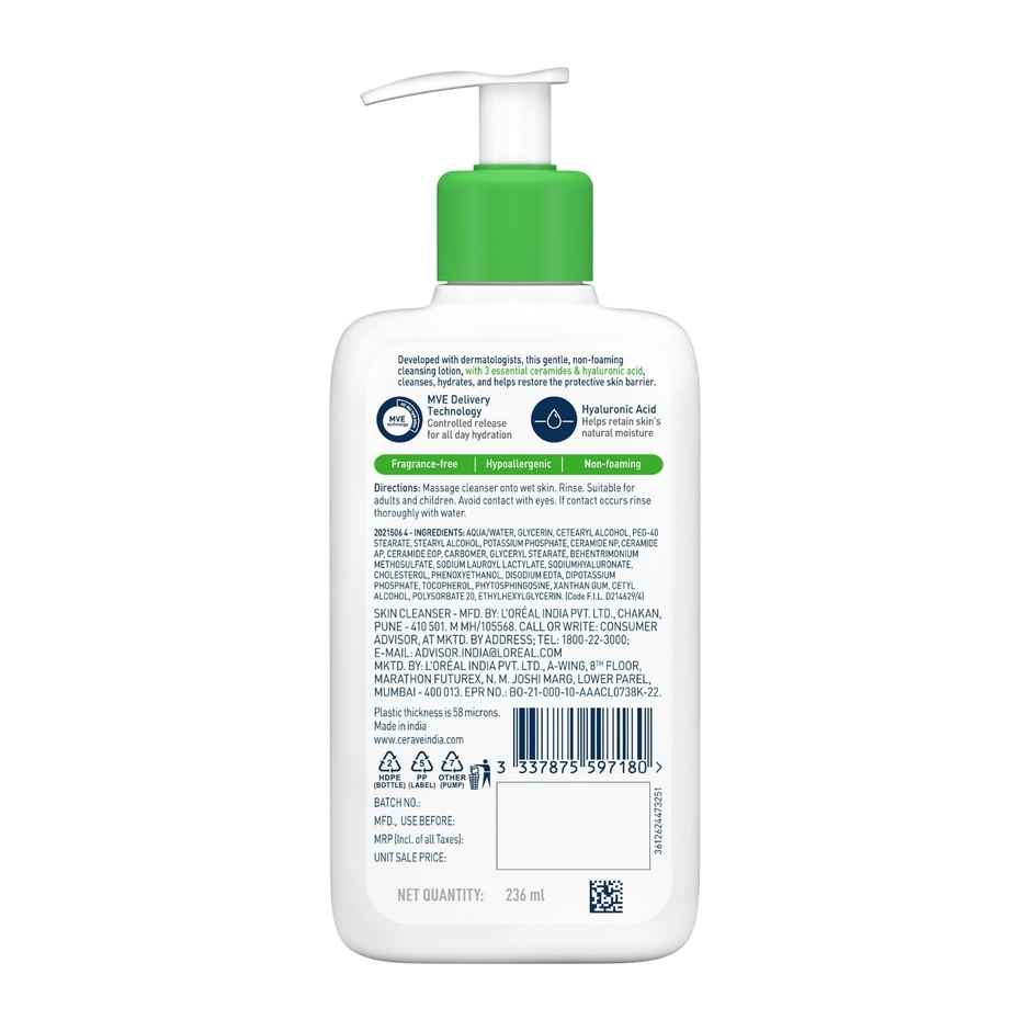 CeraVe Hydrating Cleanser Non-Foaming Face Wash For Dry Skin With Ceramides & Hyaluronic Acid