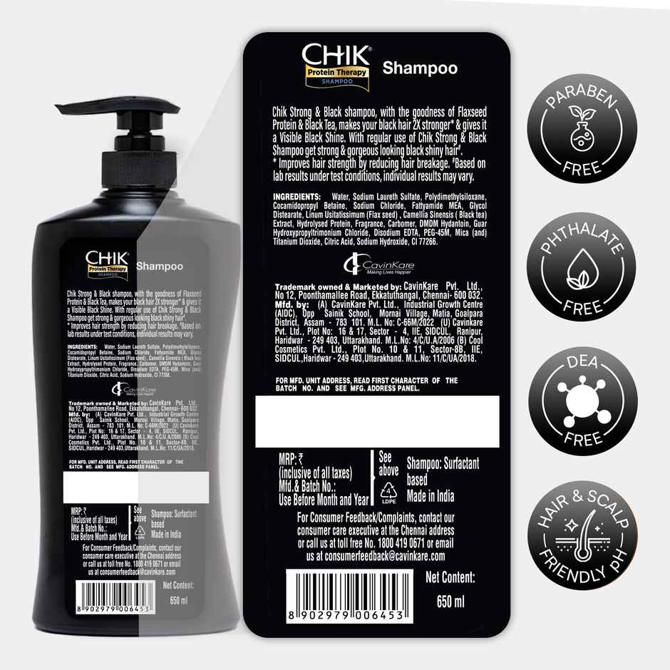 Chik Protein Therapy Shampoo| For Strong & Black Hair | With The Goodness Of Black Tea, and Flax Seeds