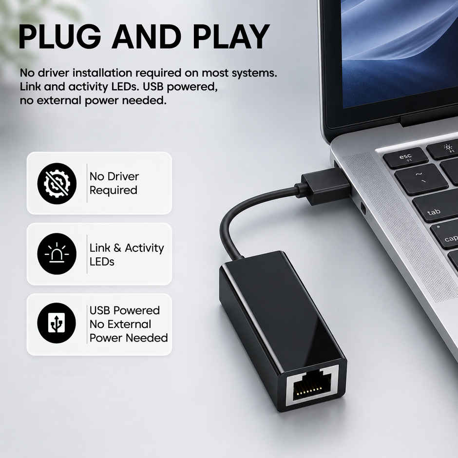 Sounce Usb 2.0 To Rj45 Ethernet Adapter, Usb To 10/100/1000 Gigabit Ethernet Lan Network Adapter, Black
