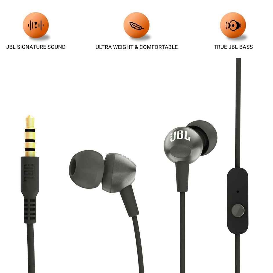Jbl C200Si, Premium In Ear Wired Earphones With Mic, One Button Multi-Function(Gun Metal)