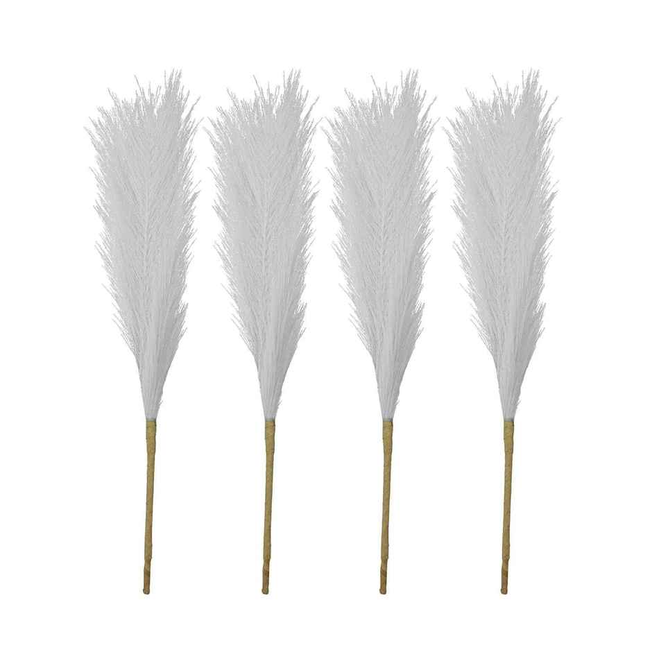 Tied Ribbons Set of 4 Fluffy Pampas Grass Artificial Flower (White, 45.7 Cm)