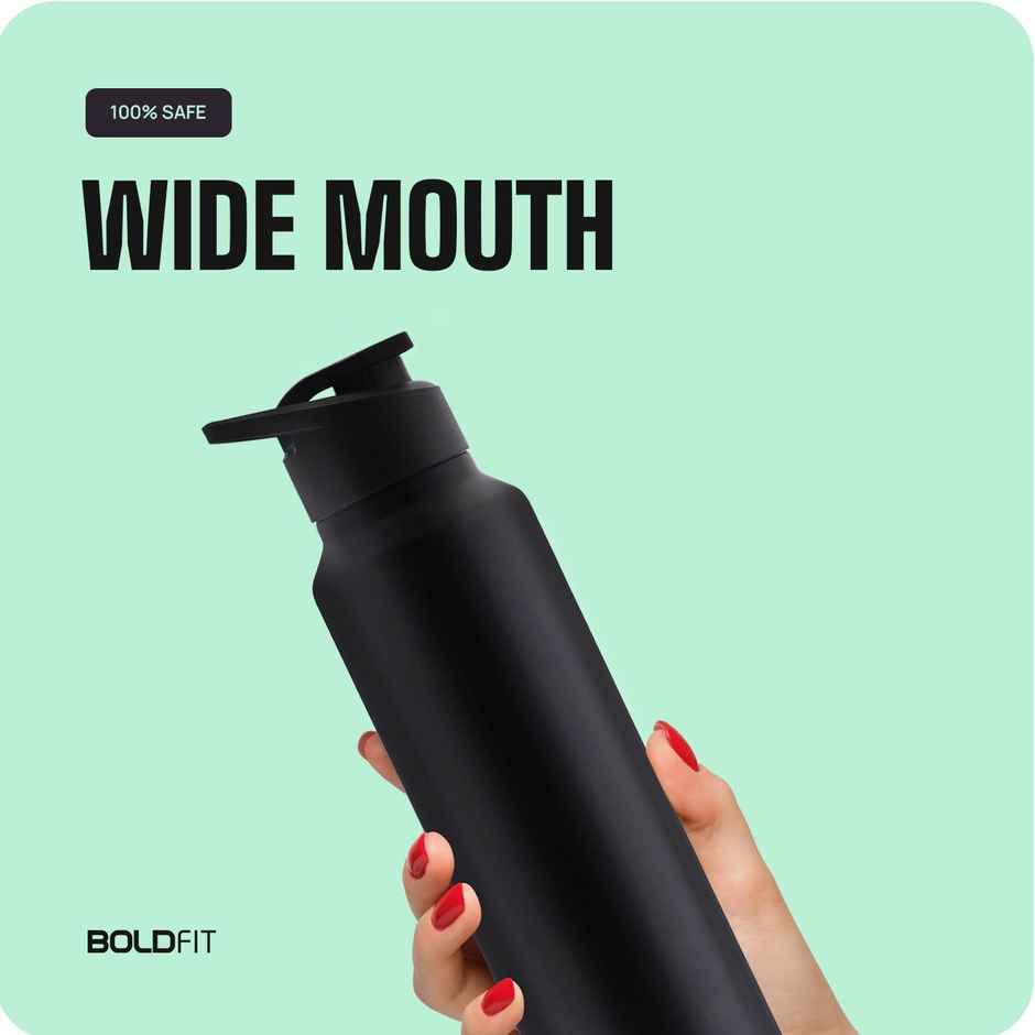 Boldfit Single Wall Stainless Steel Water Bottle 1 Litre Bottle 1000 ml Sipper (Pack of 1, Black)