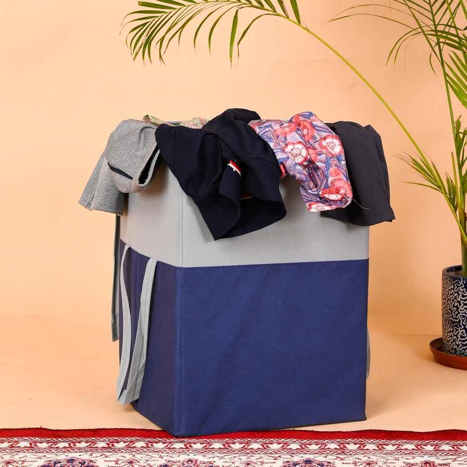 Perpetual Laundry Cloth Basket | 75L Waterproof Foldable Bag with Lid | Grey-Blue