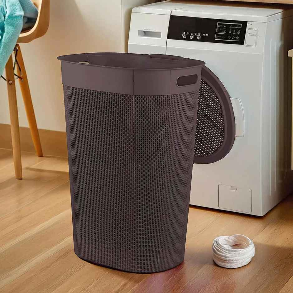 Kuber Industries 55 L Multipurpose Plastic Laundry Basket with Lid | Brown