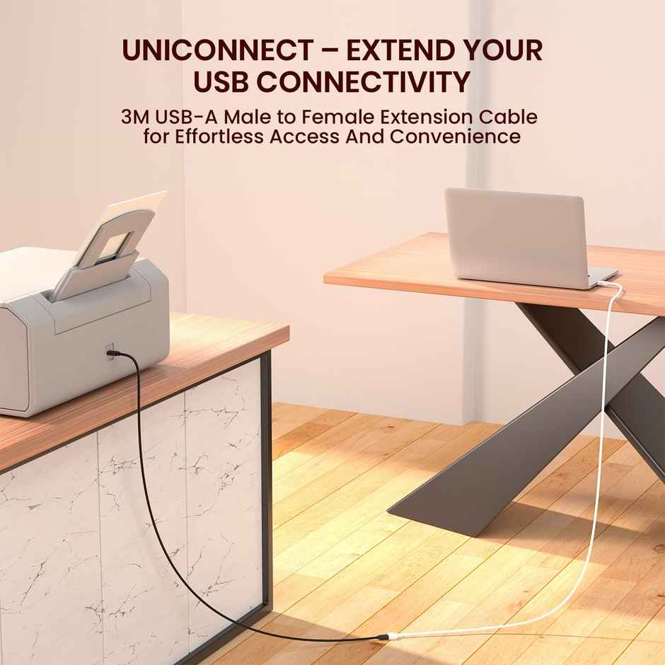 Portronics Uniconnect 3M USB Extension Cable | Durable PVC | Fast Data & Charging | White