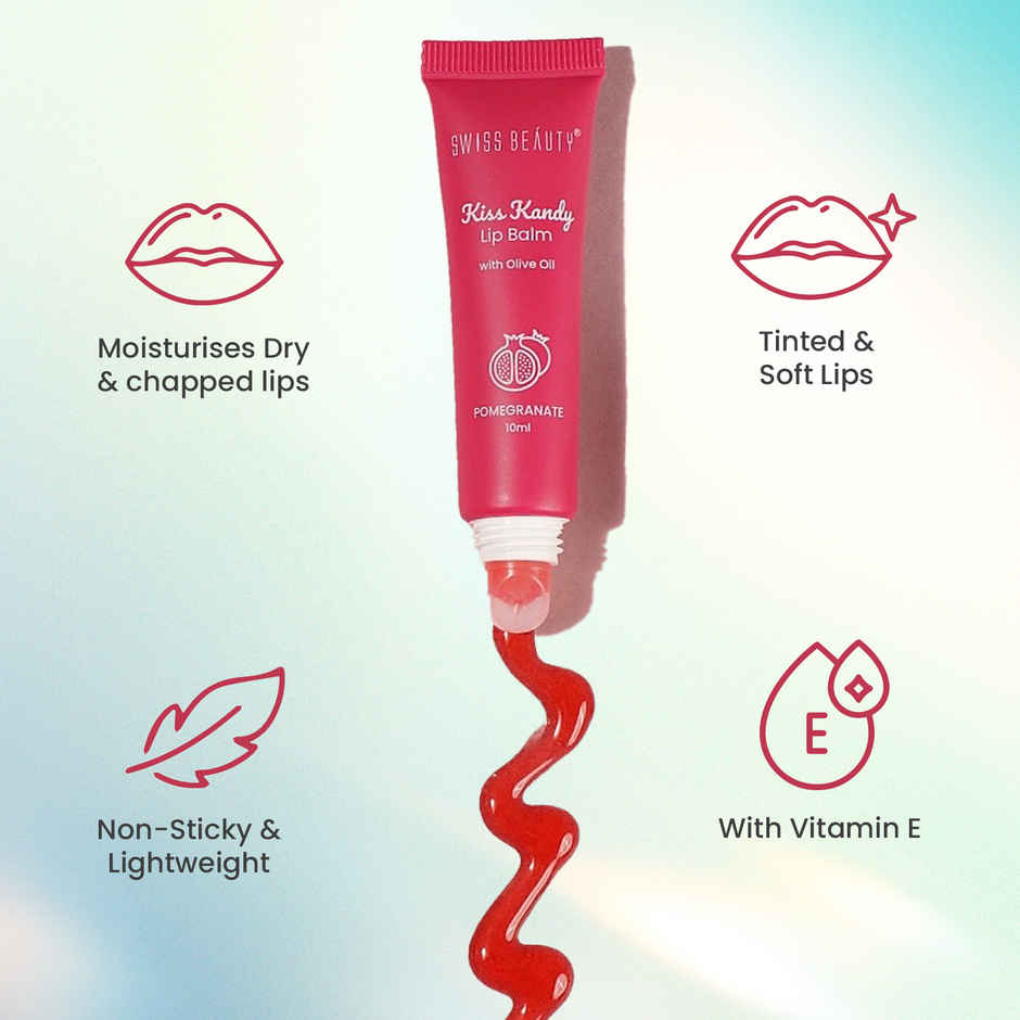 Swiss Beauty Kiss Kandy Lip Balm With Olive Oil | Moisturising |Soft & Smooth Lips - 05 Pomegranate