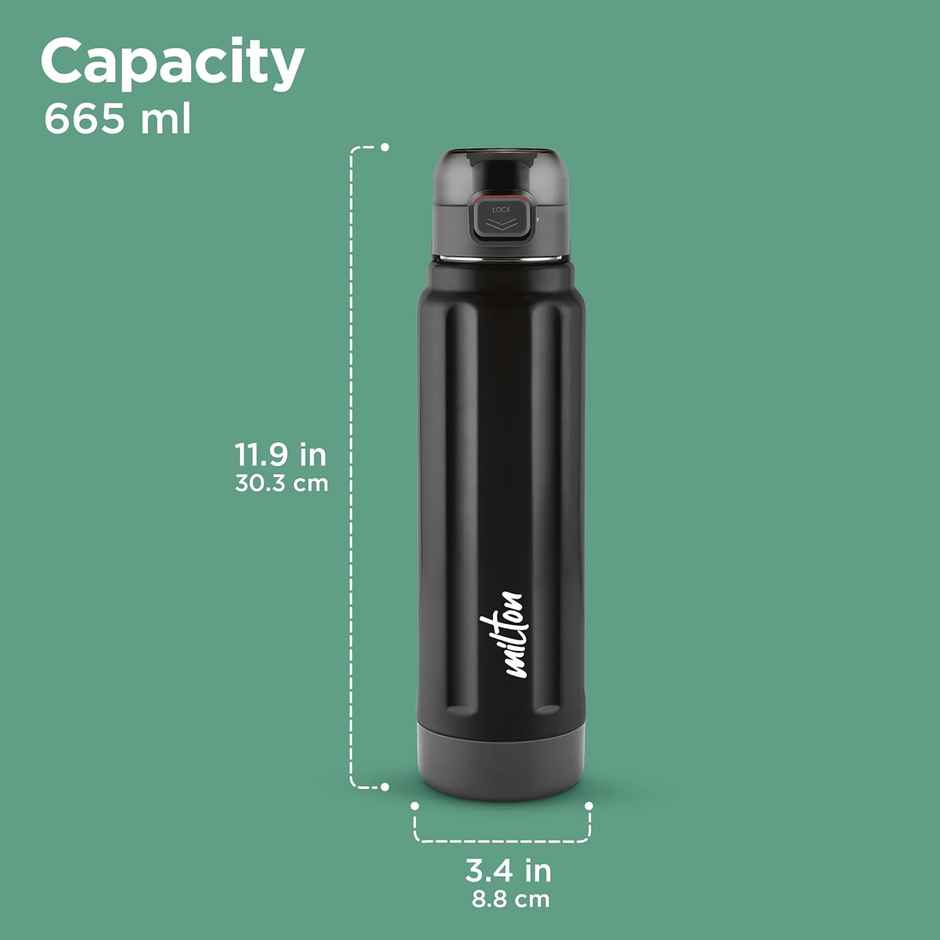 Milton Taurus Steel Insulated Bottle | 665 ml | Black | PU Insulated
