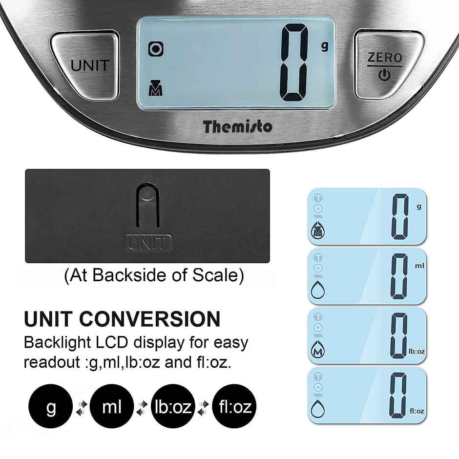 Themisto Th-Ws20 Digital Kitchen Weighing Scale Stainless Steel (5Kg)