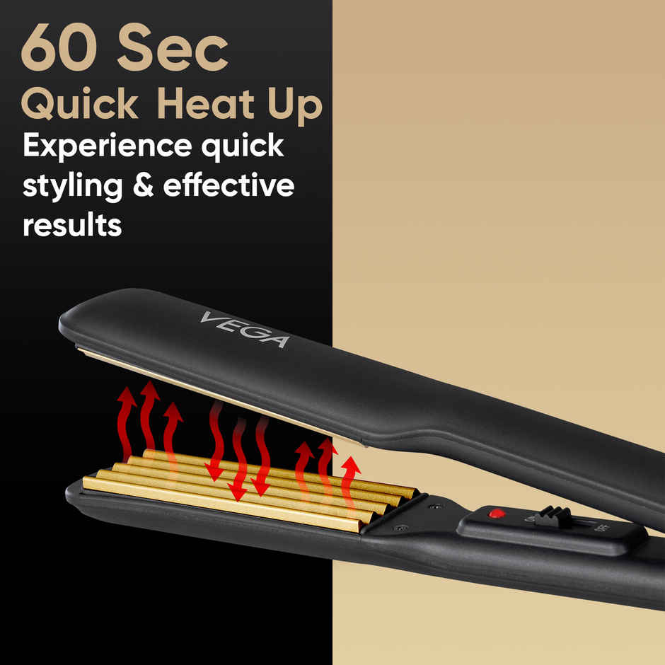 VEGA Classic Hair Crimper With Quick Heat Up & Ceramic Coated Plates, Black, (Vhcr-01)