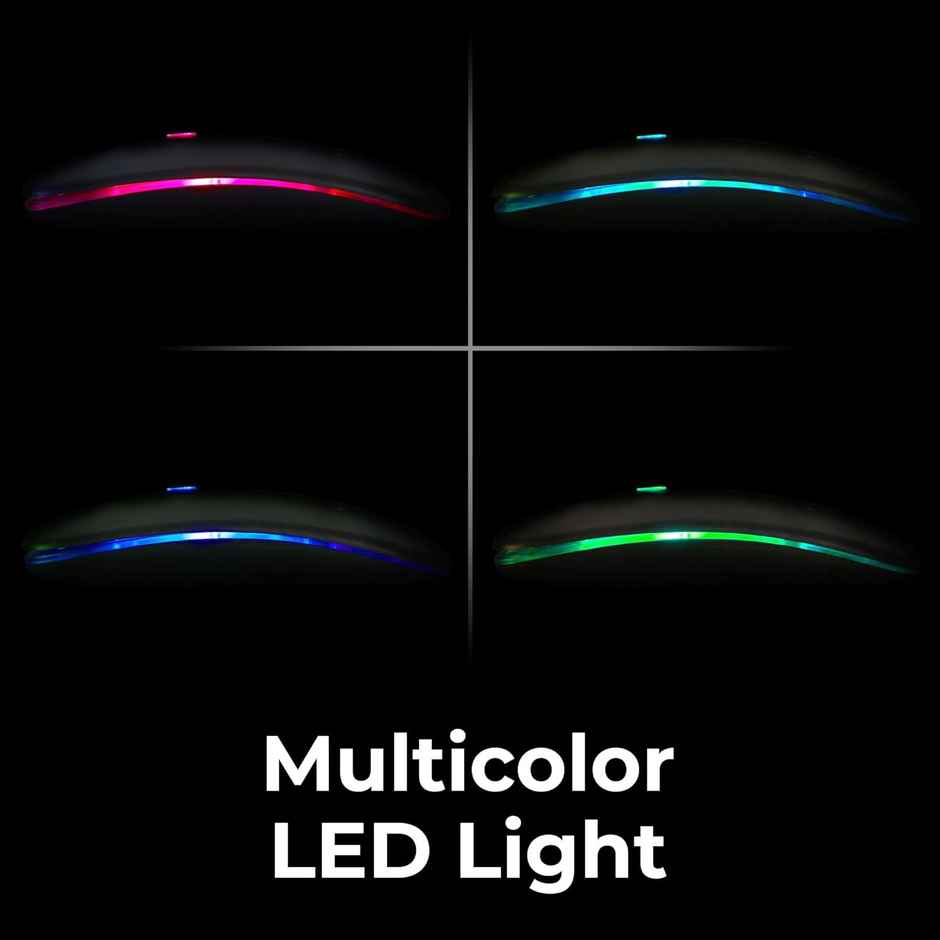 Zebronics Blanc Slim Wireless Mouse with Rechargeable Battery, BT + 2.4GHz, 4 Buttons, 800/1200/1600 DPI, Silent Operation, Multicolor LED Lights - Black