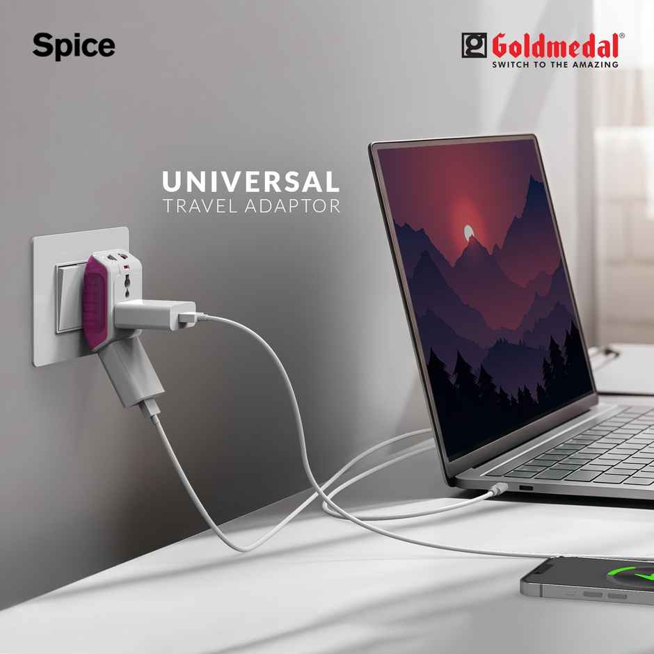Gold Medal Spice 3 Pin 240V Multi Plug Socket | 10 Amp Adaptor with LED Indicator | Supports 2-Pin&3-Pin Plugs | Multiplug for Home&Office( Laptop/Mobile charger)