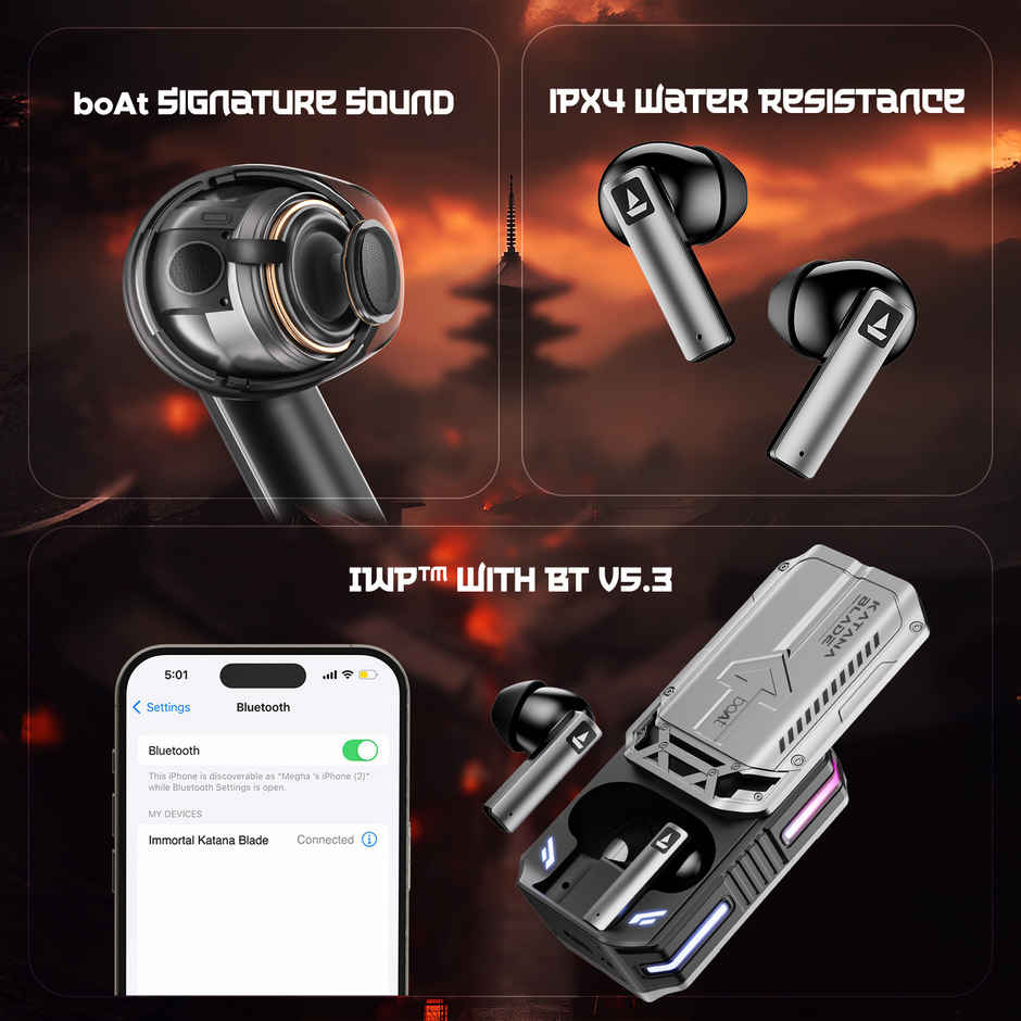 boAt Immortal Katana Blade 2.0 With Beast Mode, Rgb Leds, 70 Hrs Playback, Asap Charge (Grey)